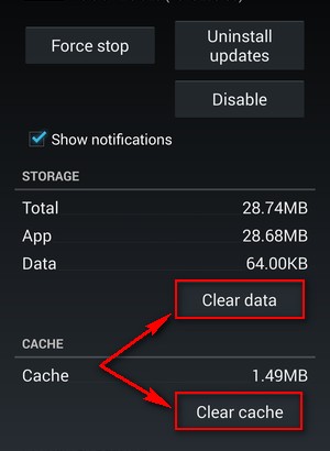 Clear Data & Clear Cache