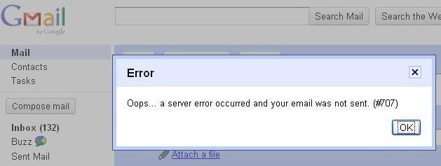 gmail error 707