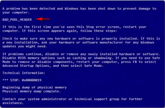 0x00000019 bad pool header windows 7 как исправить