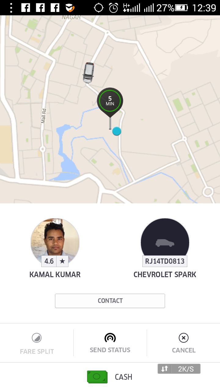 Uber cab driver details