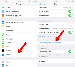 clear browser cache on iphone