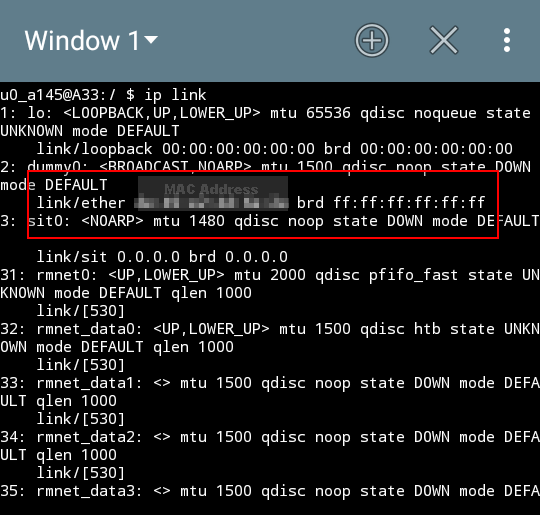 terminal emulator android commands mac address