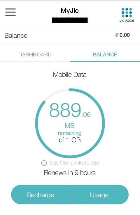 jio data balance check