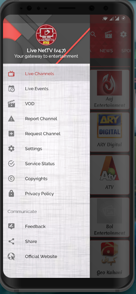 Live NetTV interface