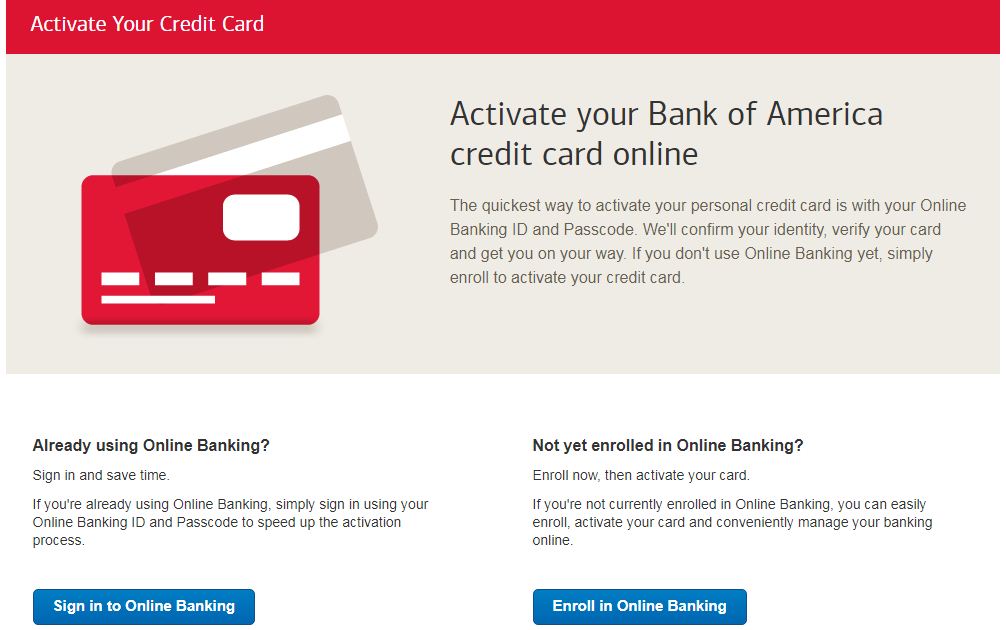 bank of america card activation