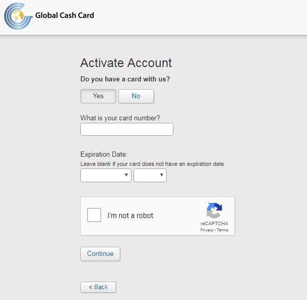 global cash card activate
