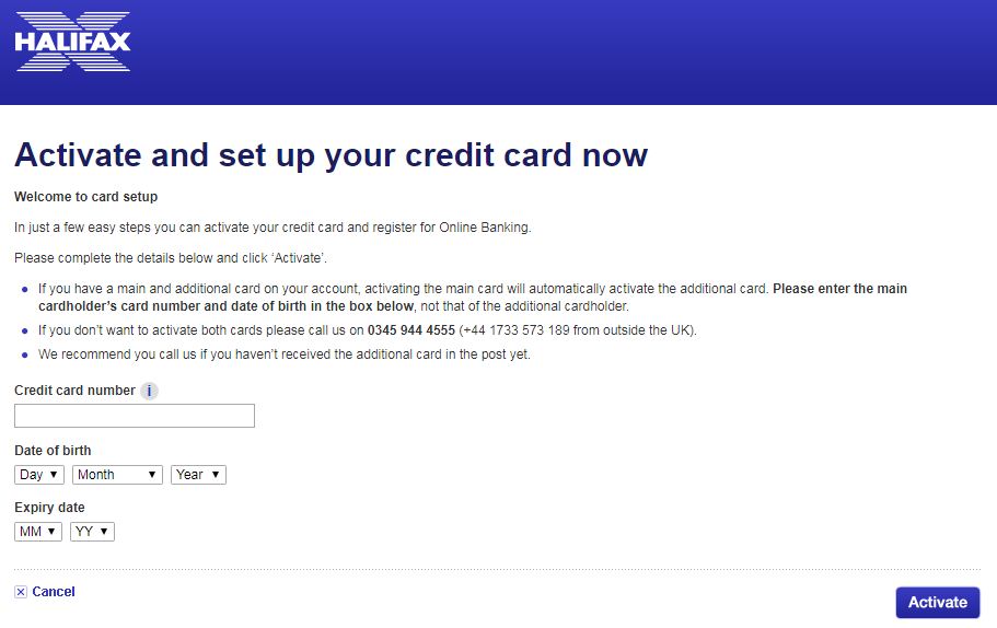 halifax credit card activation