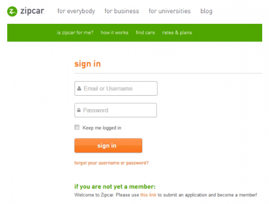 zipcar com login