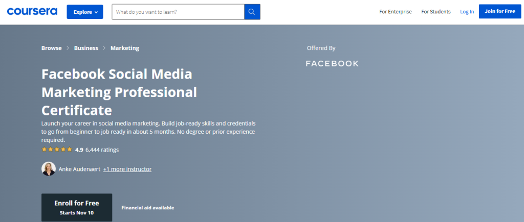 Facebook Social Media Marketing Professional Certificate