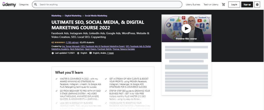 Ultimate SEO, Social Media and Digital Marketing Course 2022