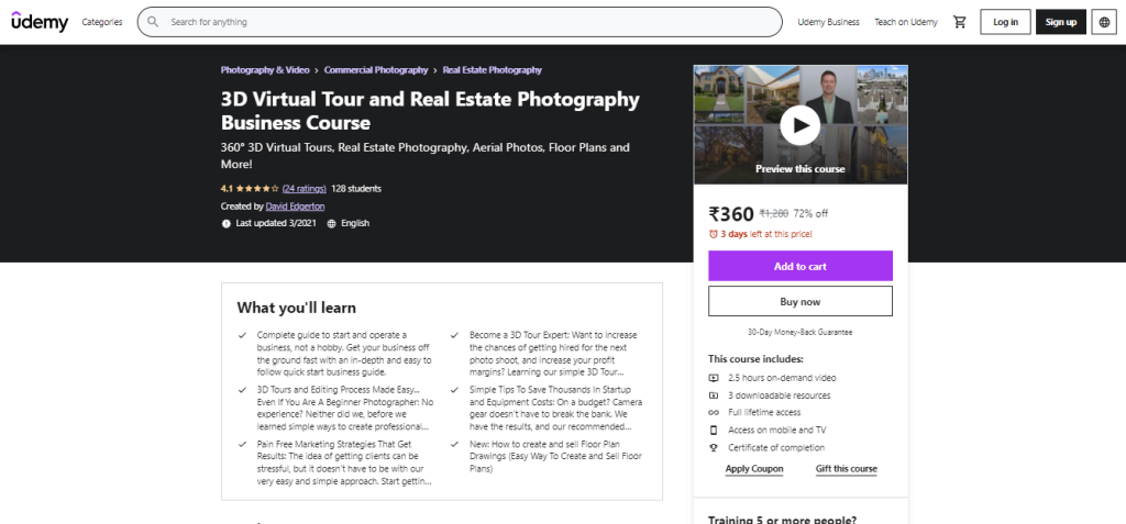3D Virtual Tool and Real Estate Photography Business Course