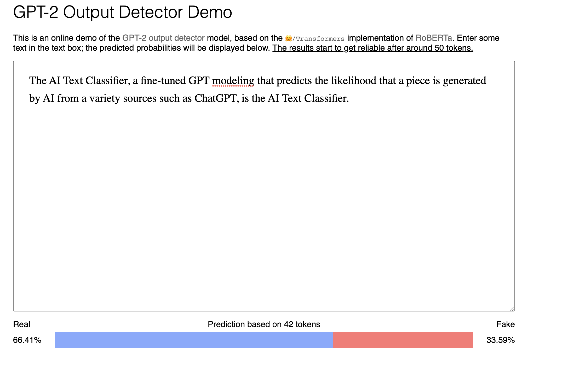 GPT-2 Output Detector Demo