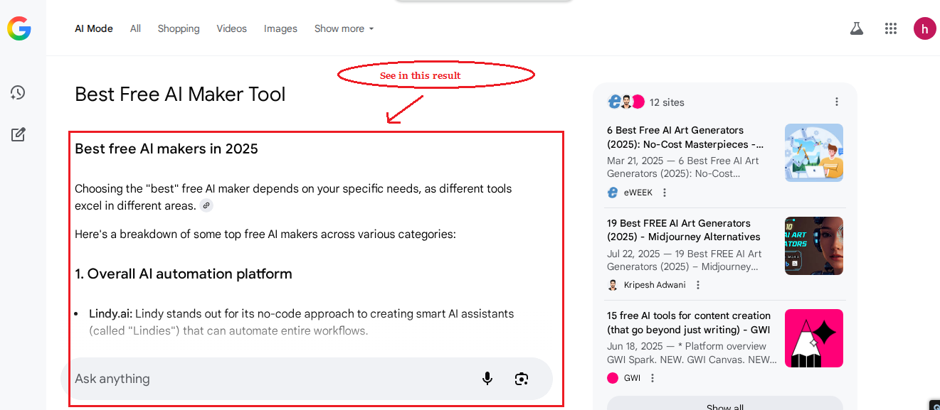 See Google AI Mode Content